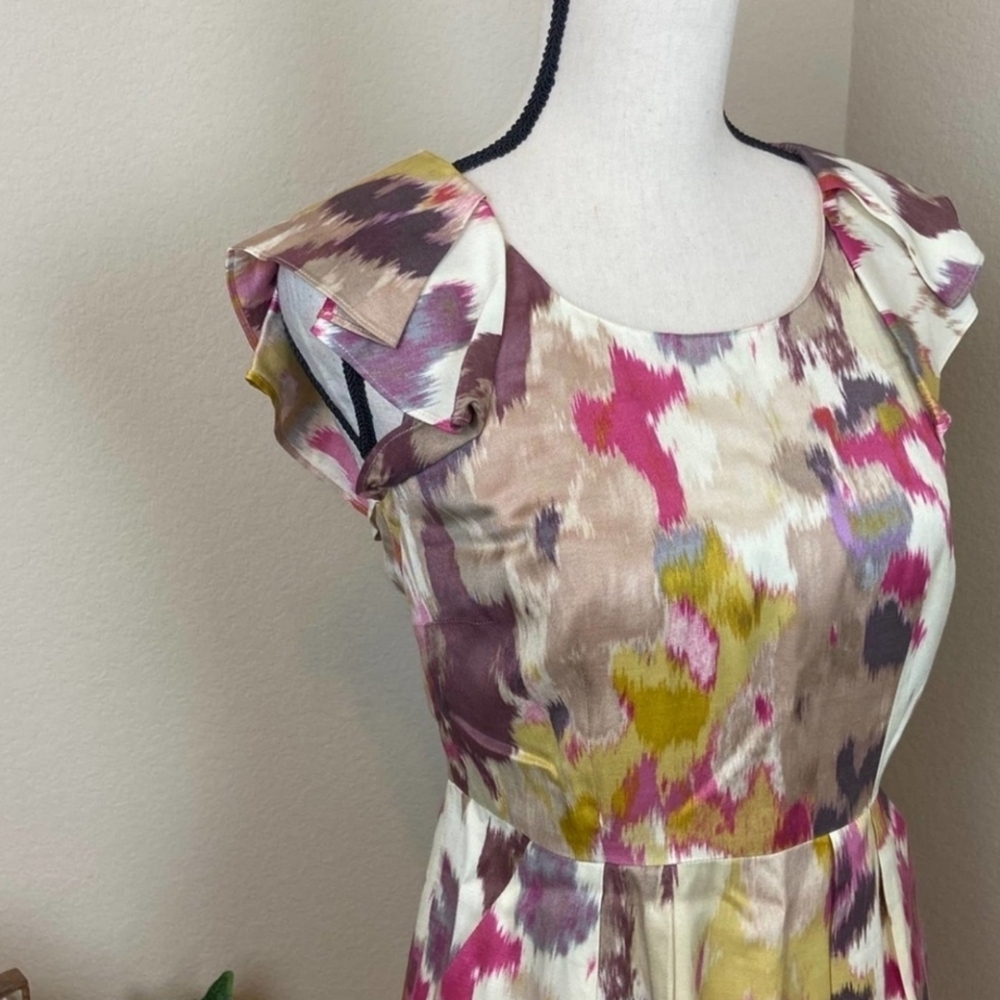 LOFT Flutter Sleeve Cream Pink Print Women's Dress Size 0 - Picture 12 of 14